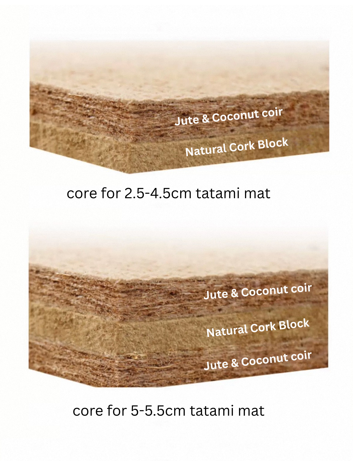 Wooden cork board is added into core if the thickness of the mat exceeds 2.5 cm.